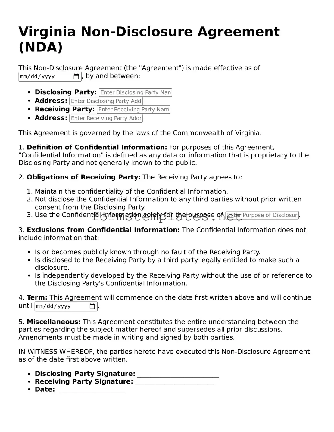 Attorney-Approved Virginia Non-disclosure Agreement Template