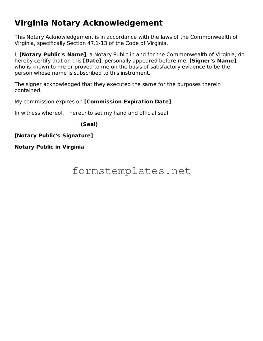 Attorney-Approved Virginia Notary Acknowledgement Template