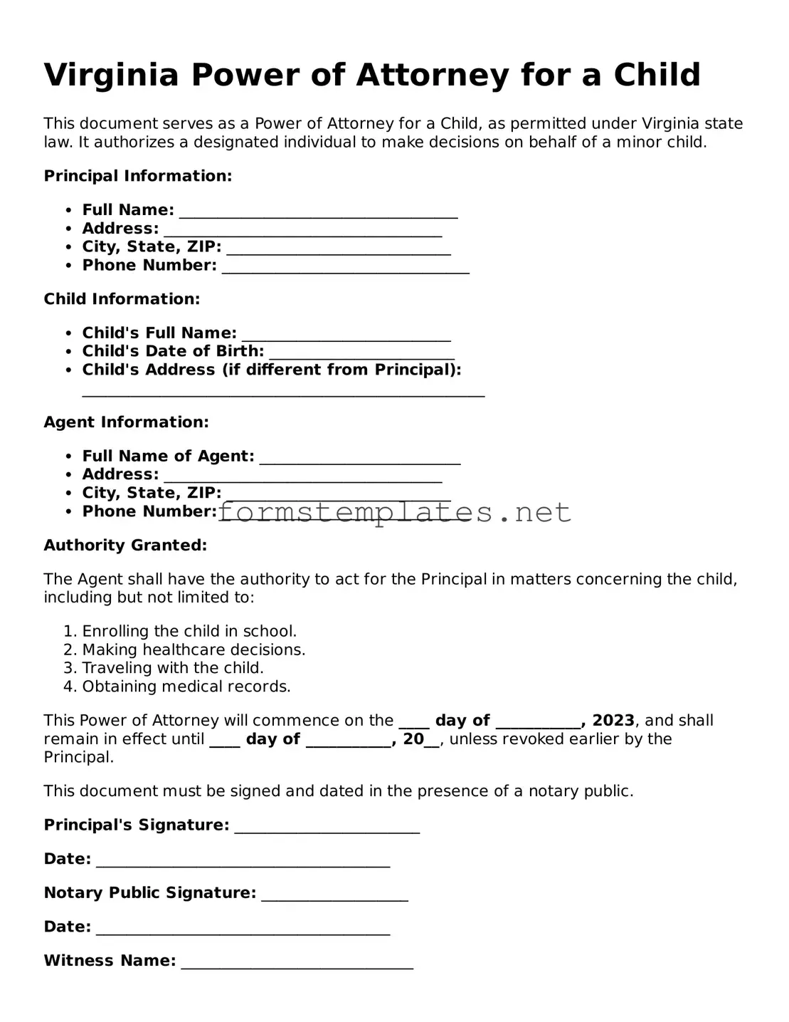 Attorney-Approved Virginia Power of Attorney for a Child Template