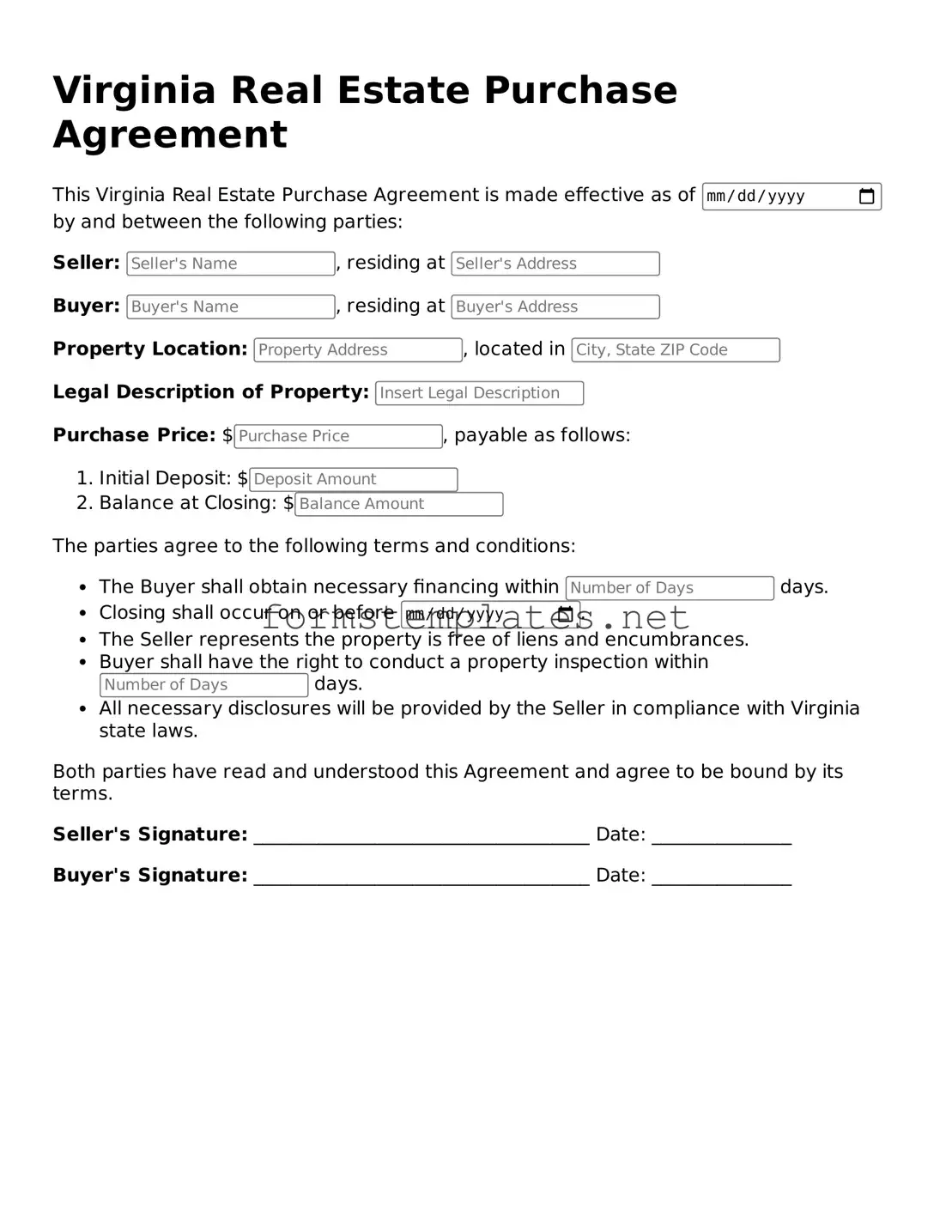 Attorney-Approved Virginia Real Estate Purchase Agreement Template