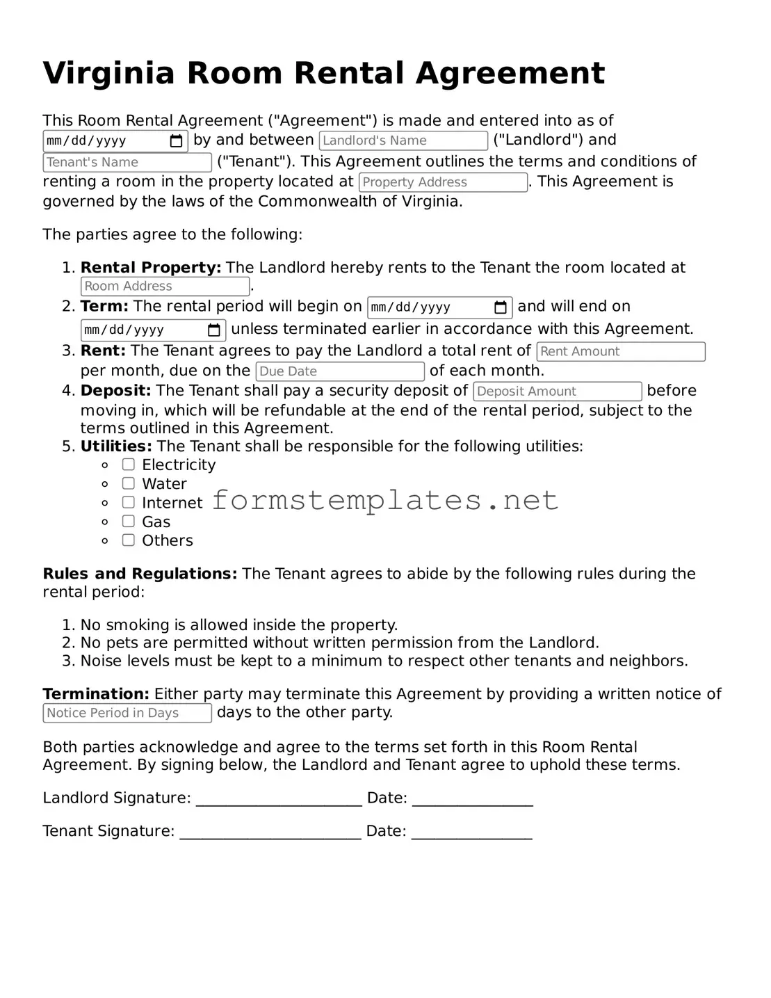 Attorney-Approved Virginia Room Rental Agreement Template
