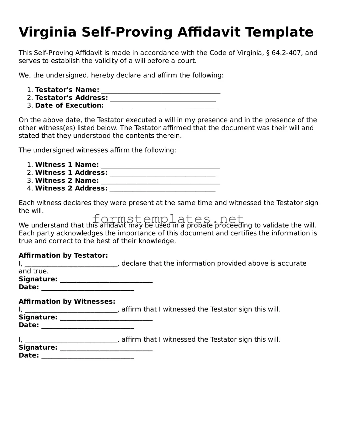 Attorney-Approved Virginia Self-Proving Affidavit Template