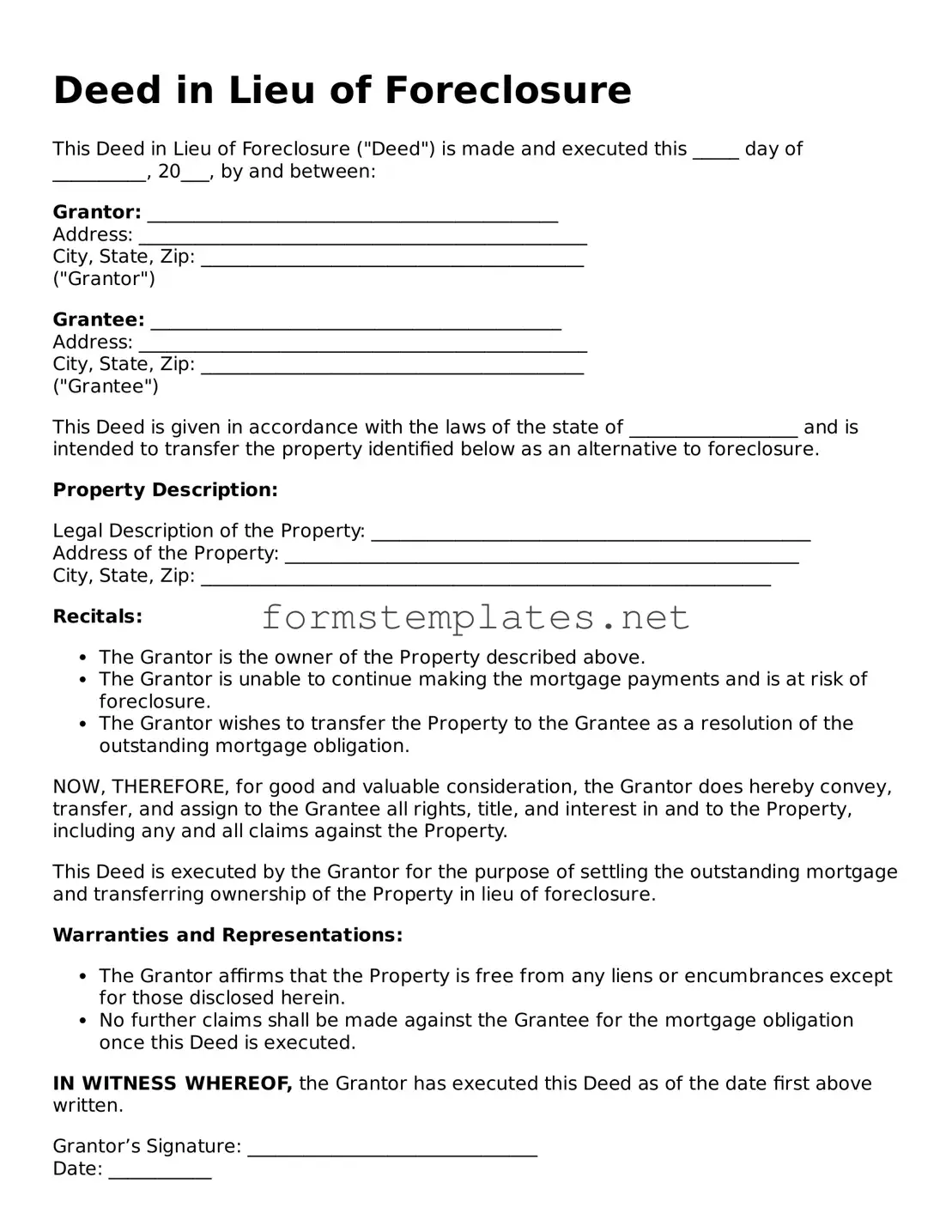 Attorney-Verified Deed in Lieu of Foreclosure Form