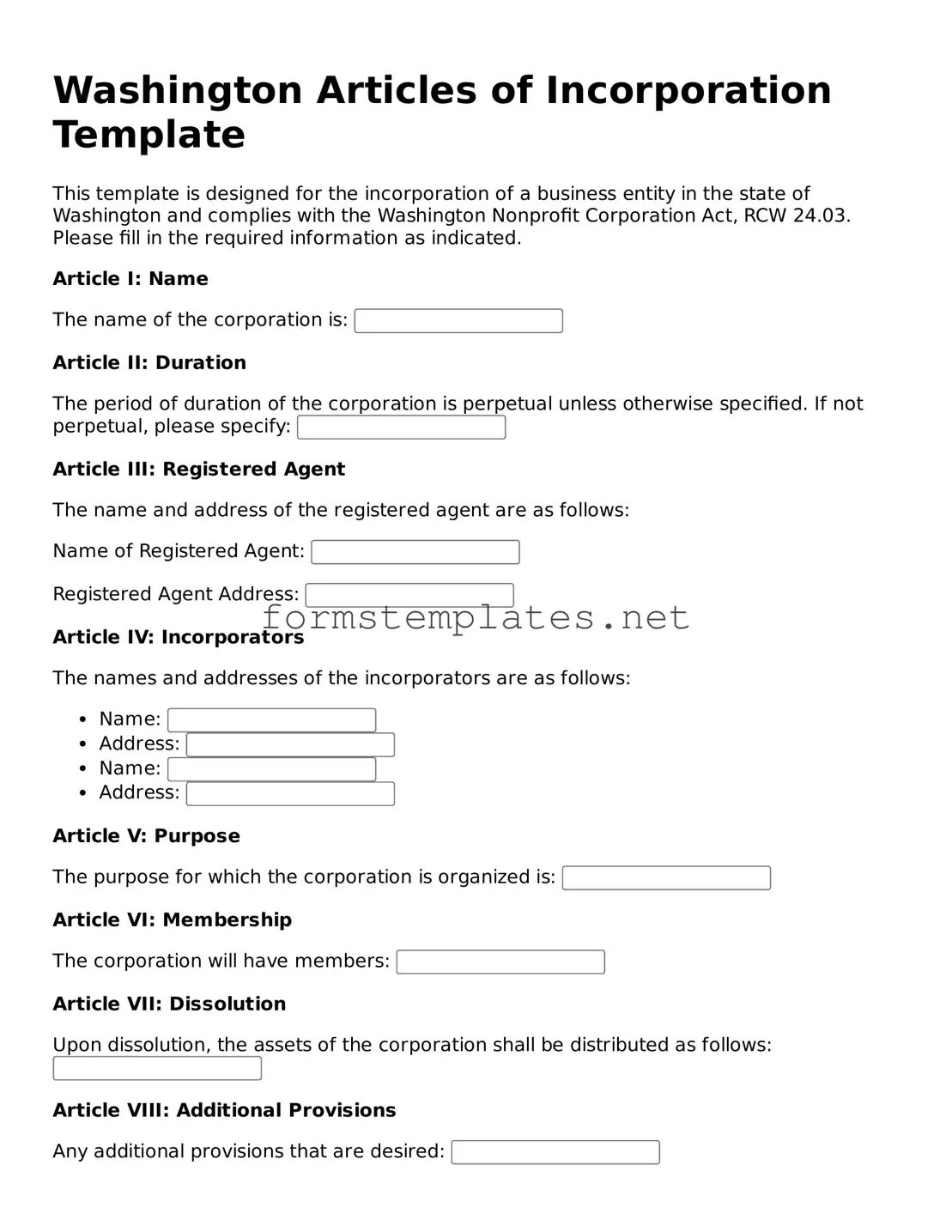 Attorney-Approved Washington Articles of Incorporation Template