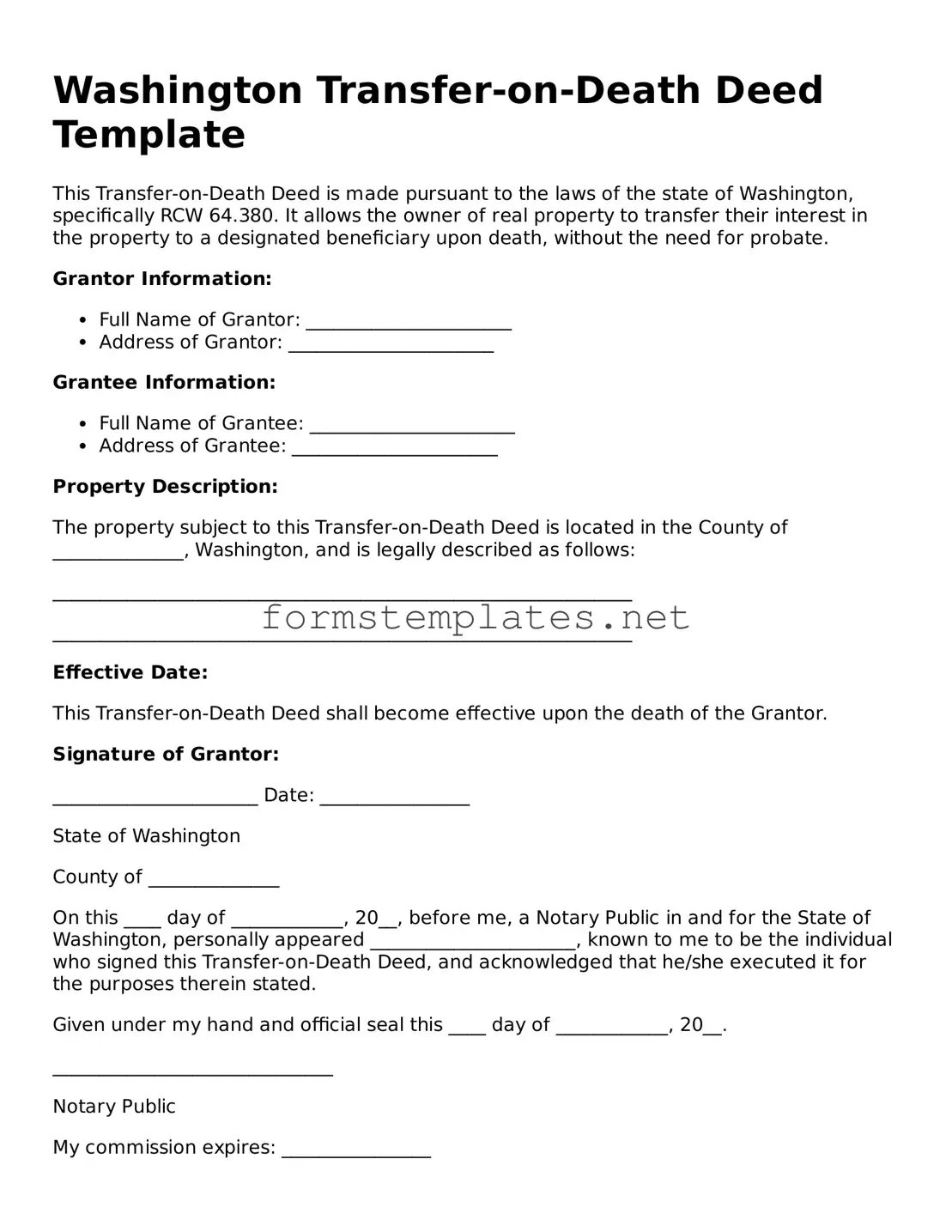 Attorney-Approved Washington Transfer-on-Death Deed Template