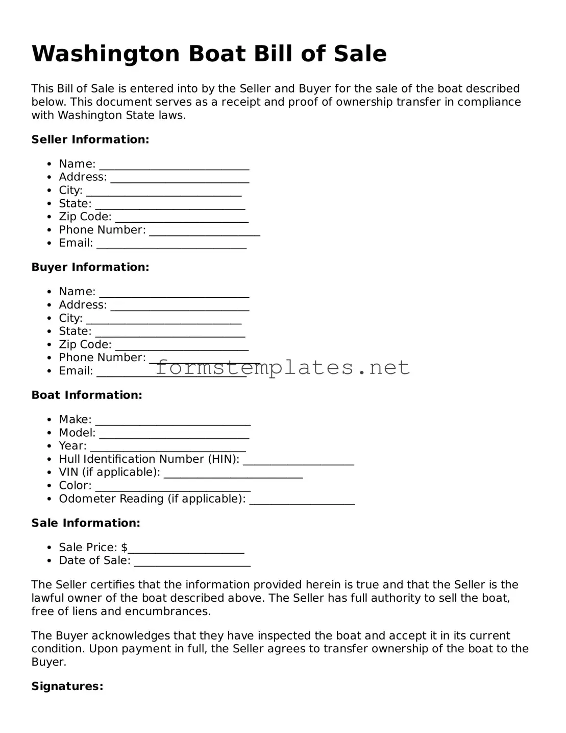 Attorney-Approved Washington Boat Bill of Sale Template