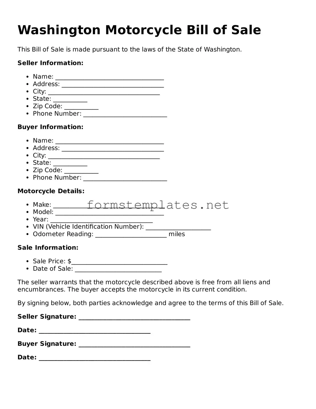 Attorney-Approved Washington Motorcycle Bill of Sale Template