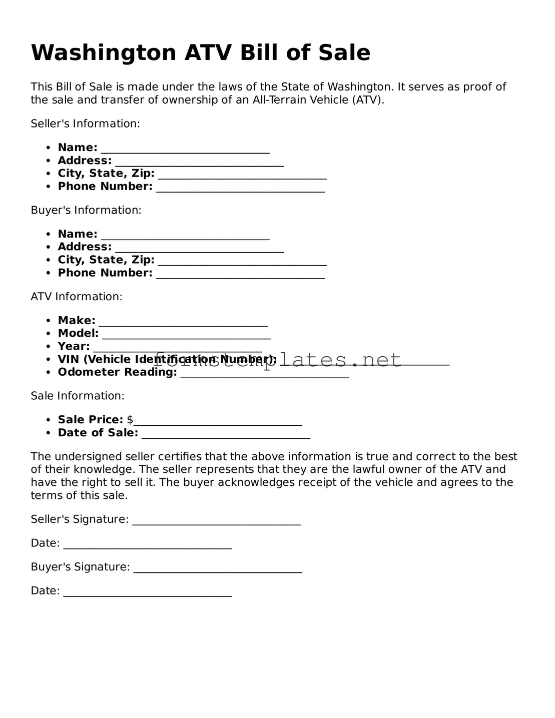 Attorney-Approved Washington ATV Bill of Sale Template