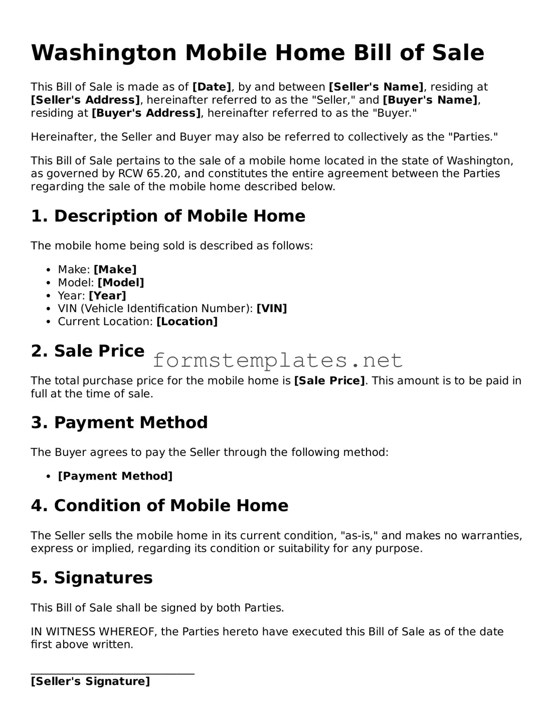 Attorney-Approved Washington Mobile Home Bill of Sale Template