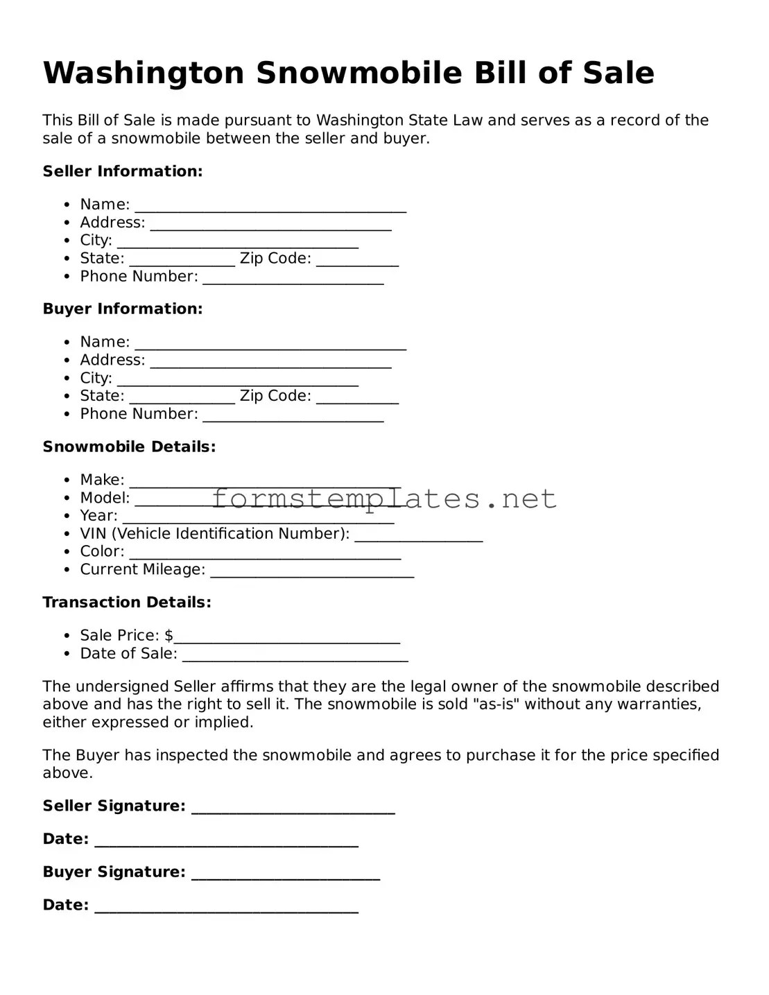 Attorney-Approved Washington Snowmobile Bill of Sale Template