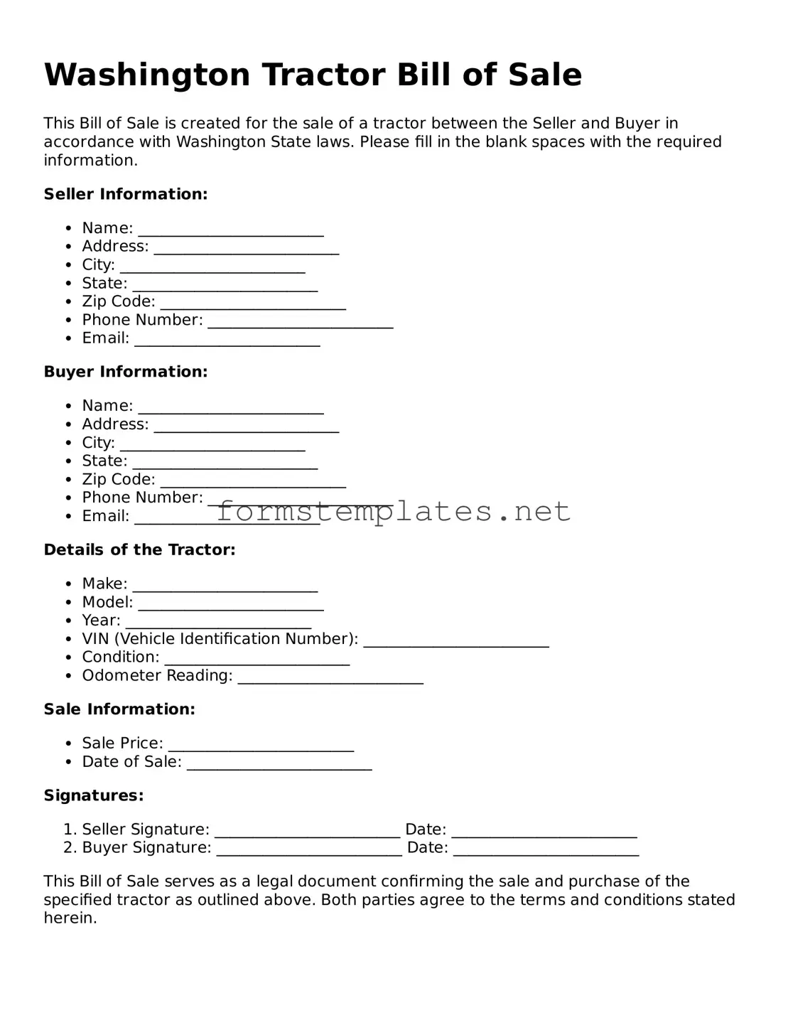 Attorney-Approved Washington Tractor Bill of Sale Template