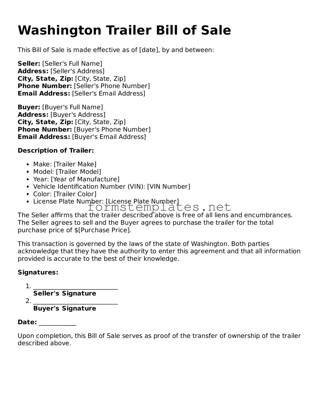 Attorney-Approved Washington Trailer Bill of Sale Template