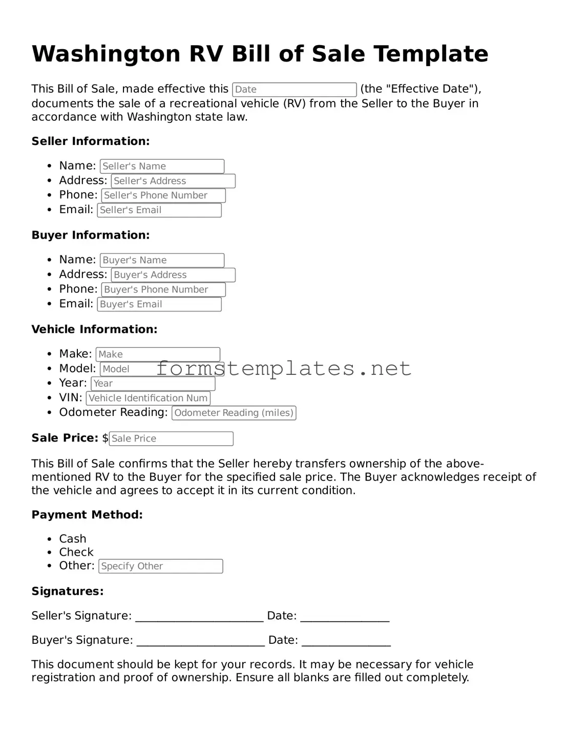 Attorney-Approved Washington RV Bill of Sale Template