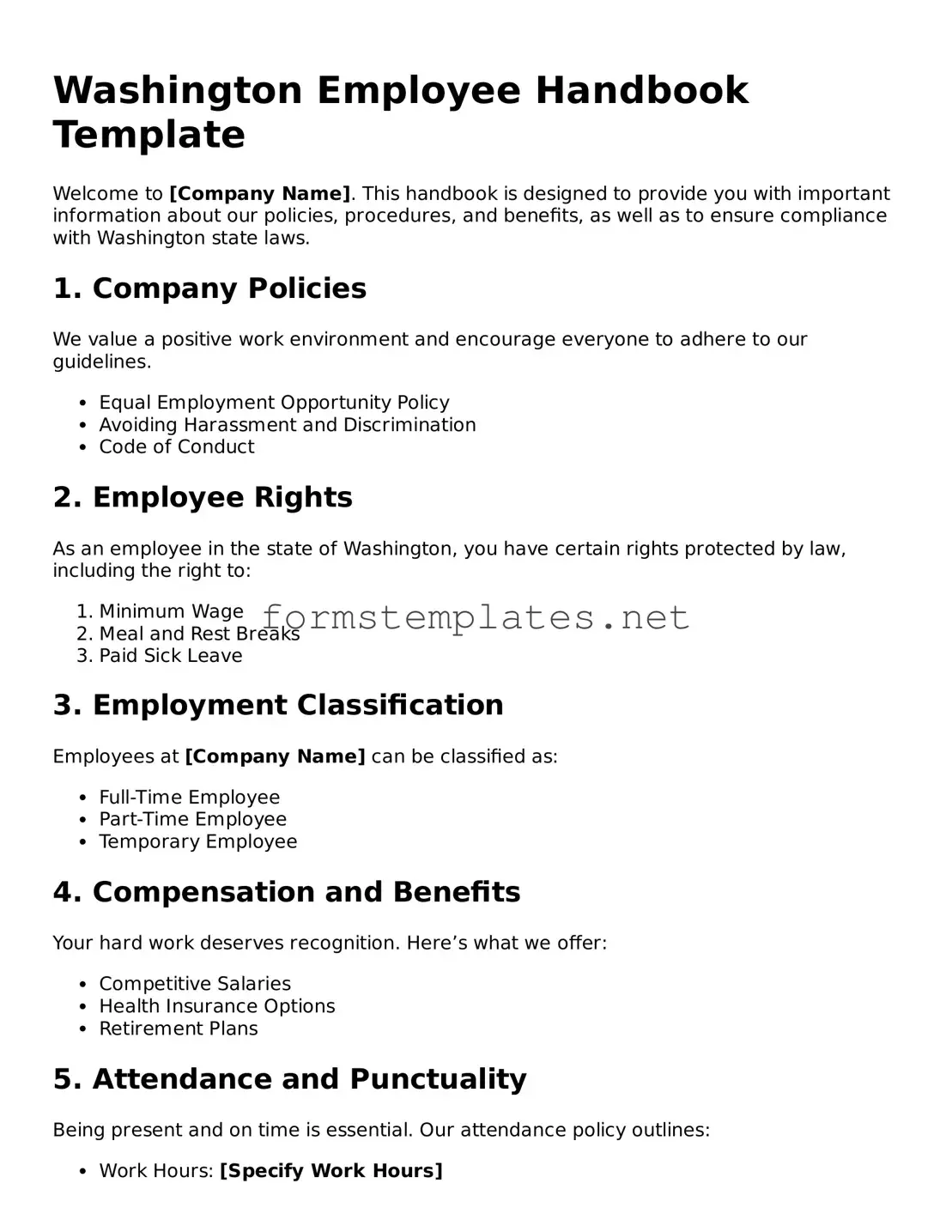 Attorney-Approved Washington Employee Handbook Template