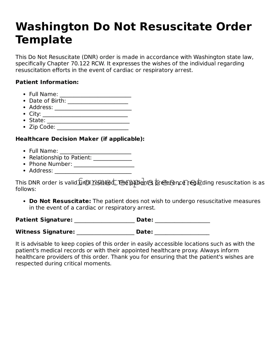 Attorney-Approved Washington Do Not Resuscitate Order Template