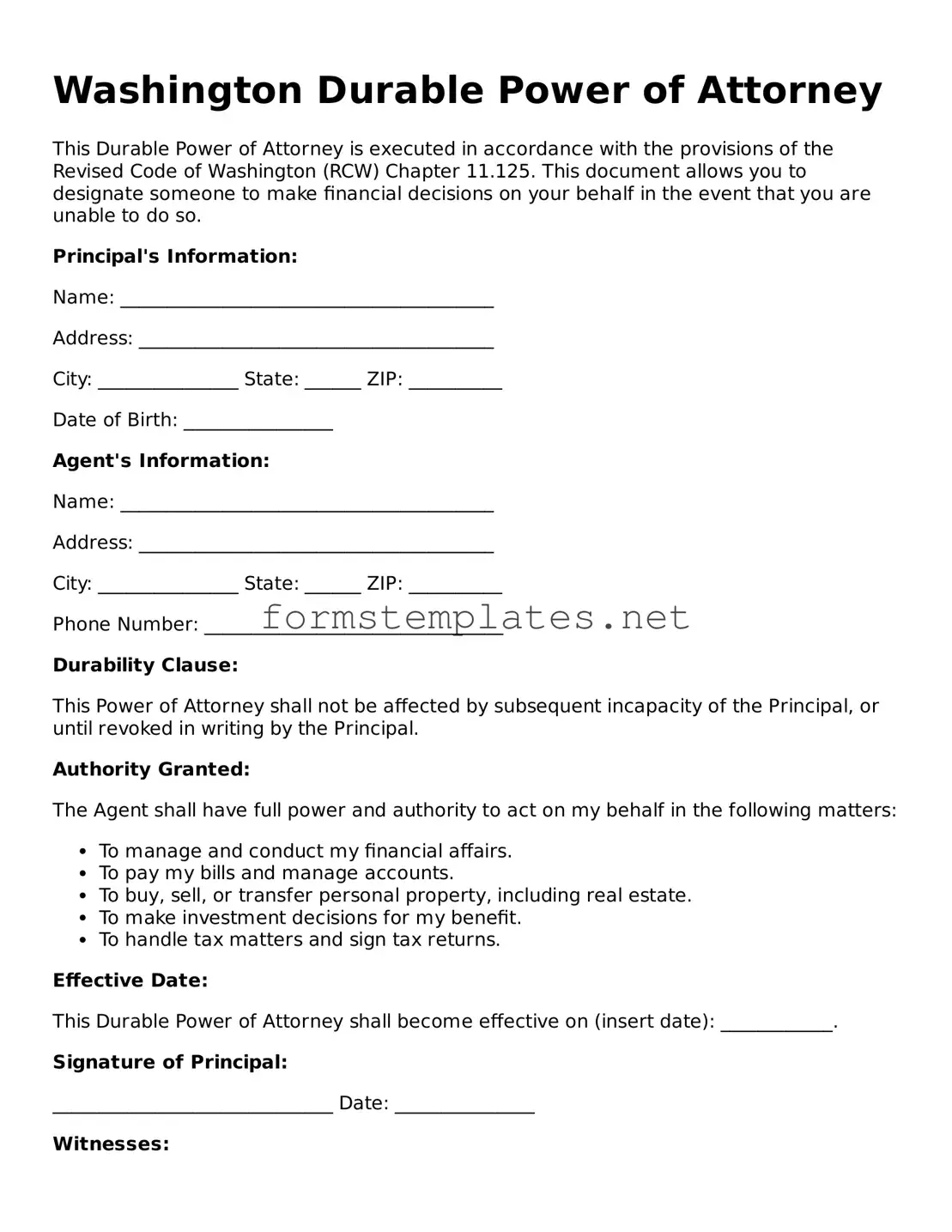 Attorney-Approved Washington Durable Power of Attorney Template