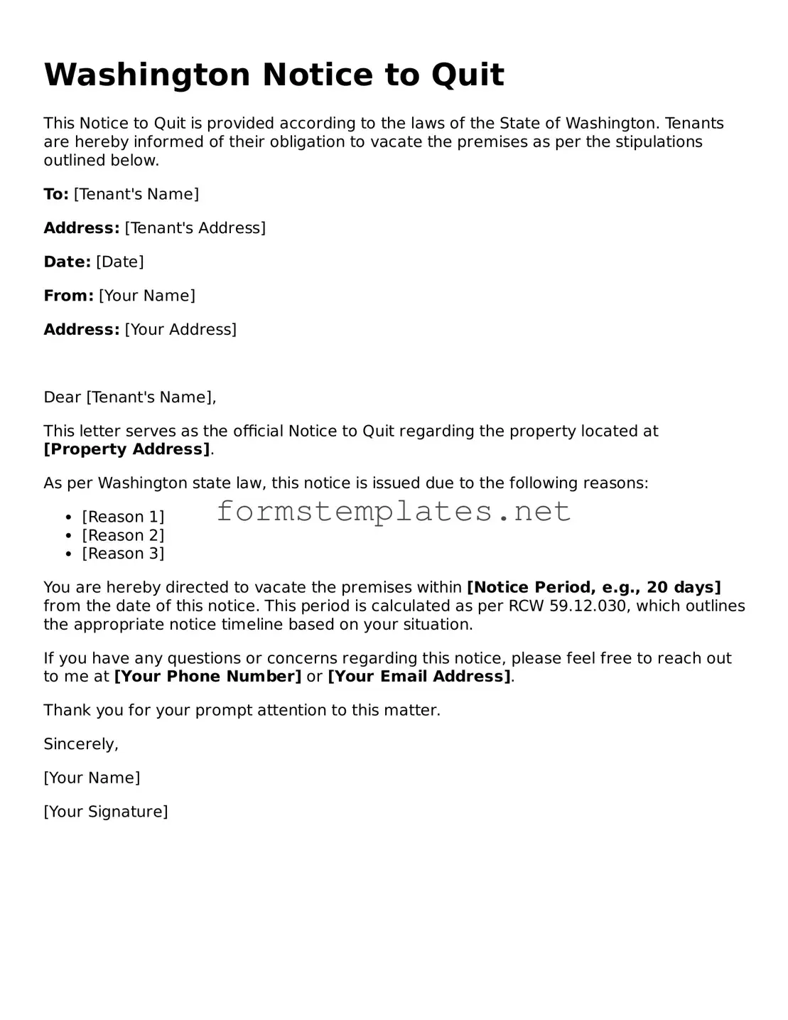 Attorney-Approved Washington Notice to Quit Template