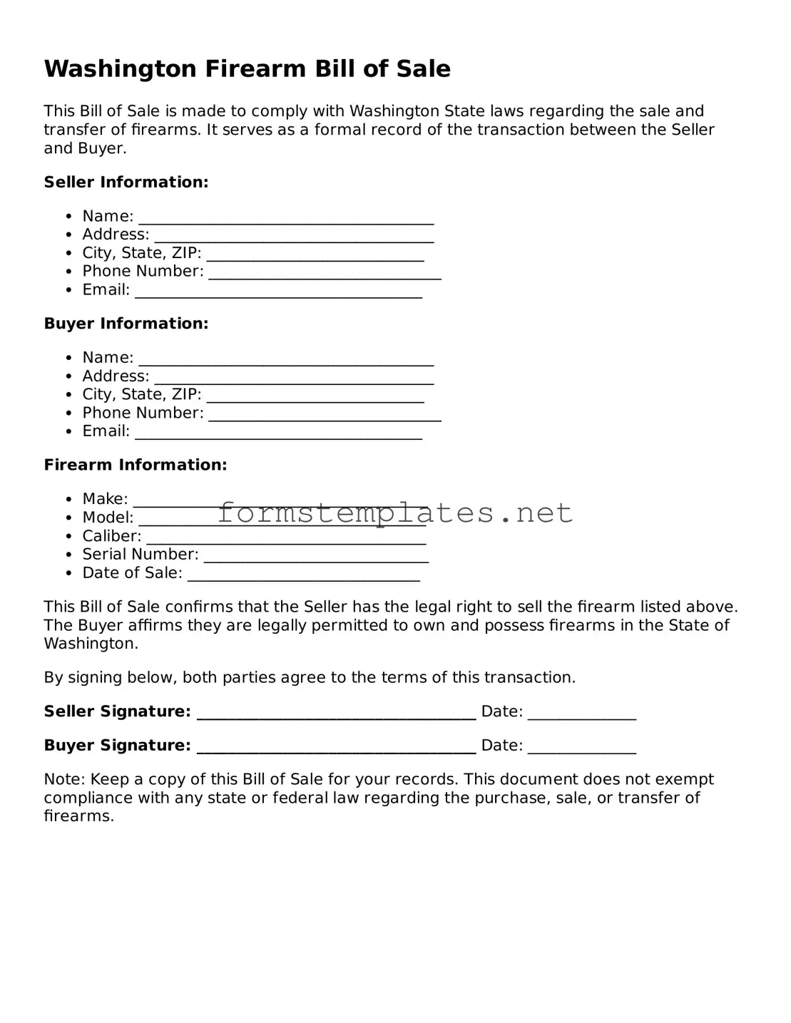 Attorney-Approved Washington Firearm Bill of Sale Template