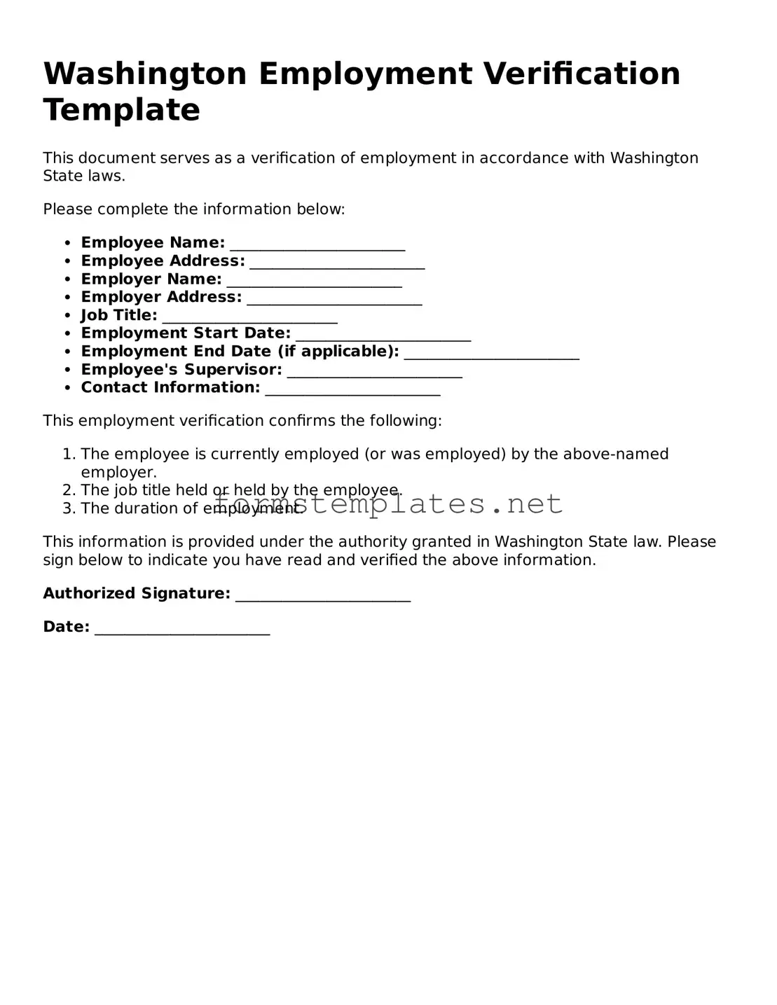 Attorney-Approved Washington Employment Verification Template