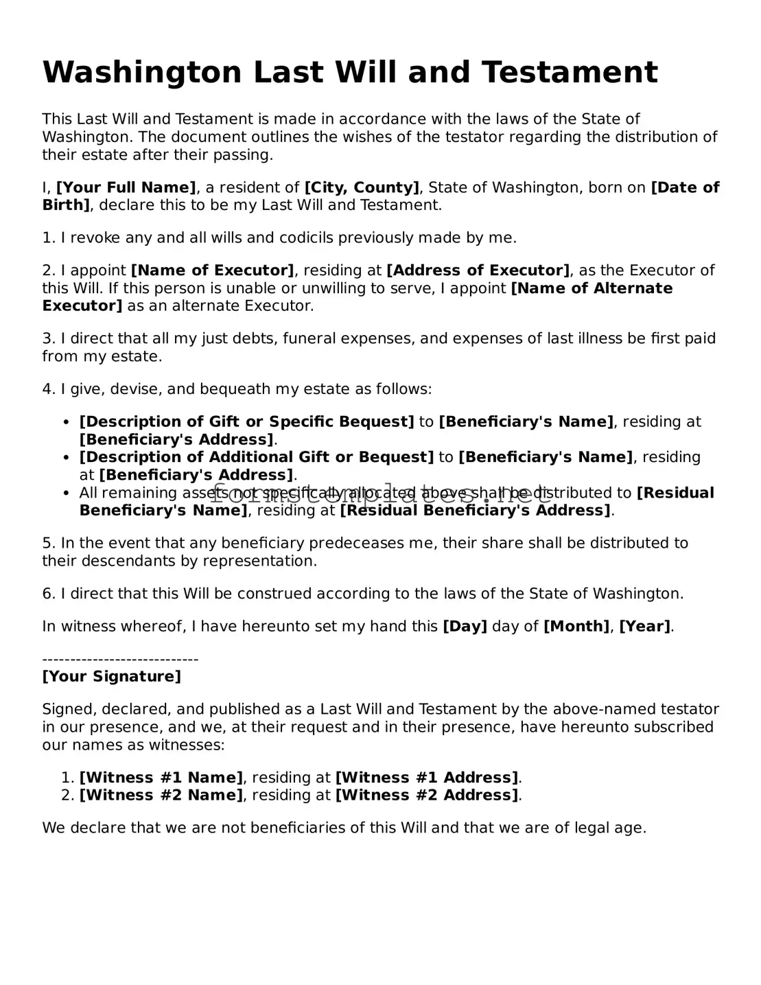 Attorney-Approved Washington Last Will and Testament Template