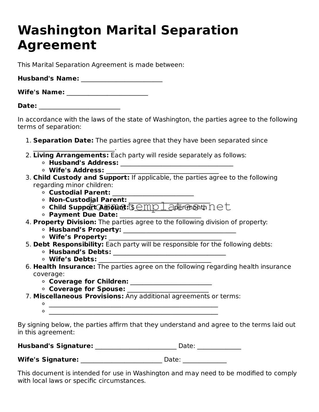 Attorney-Approved Washington Marital Separation Agreement Template