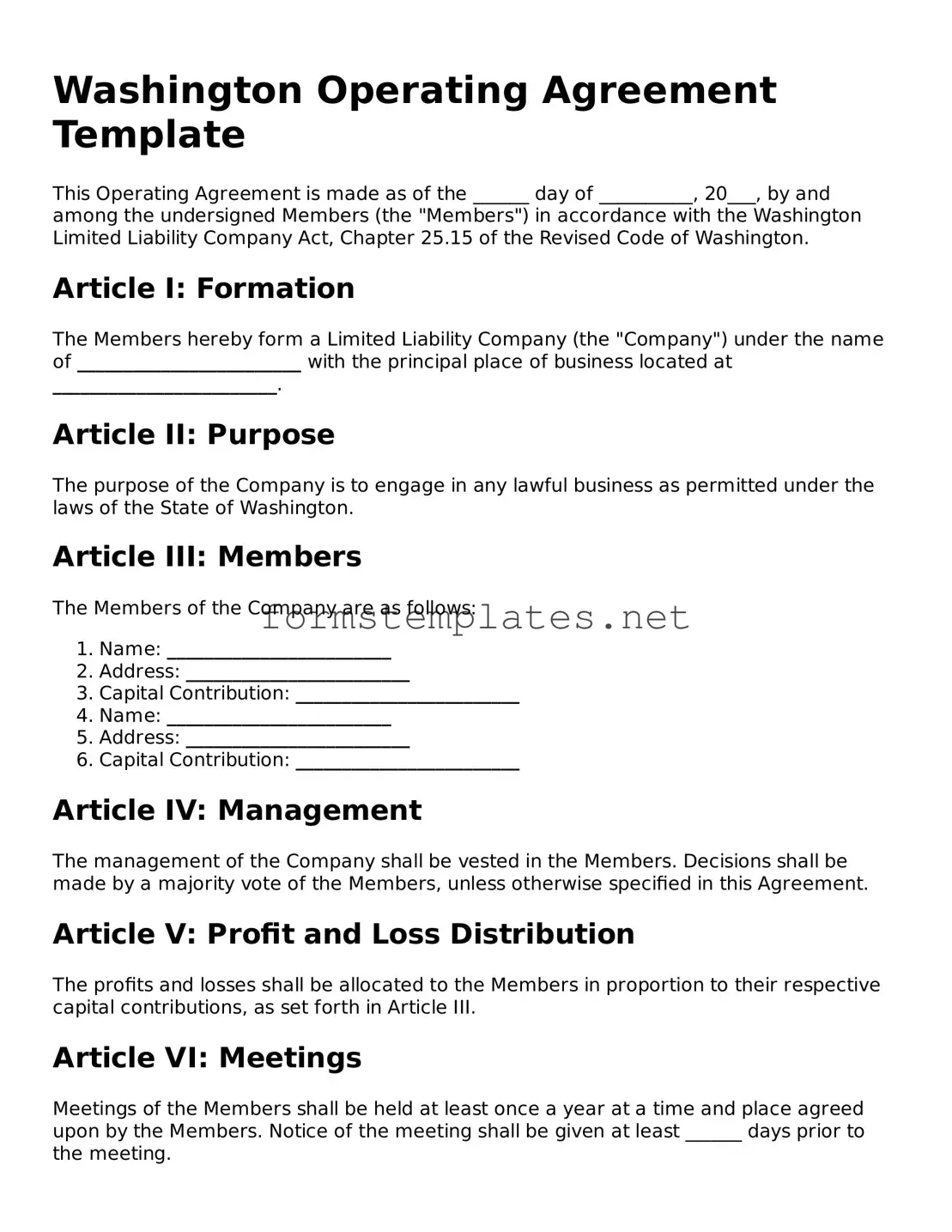 Attorney-Approved Washington Operating Agreement Template