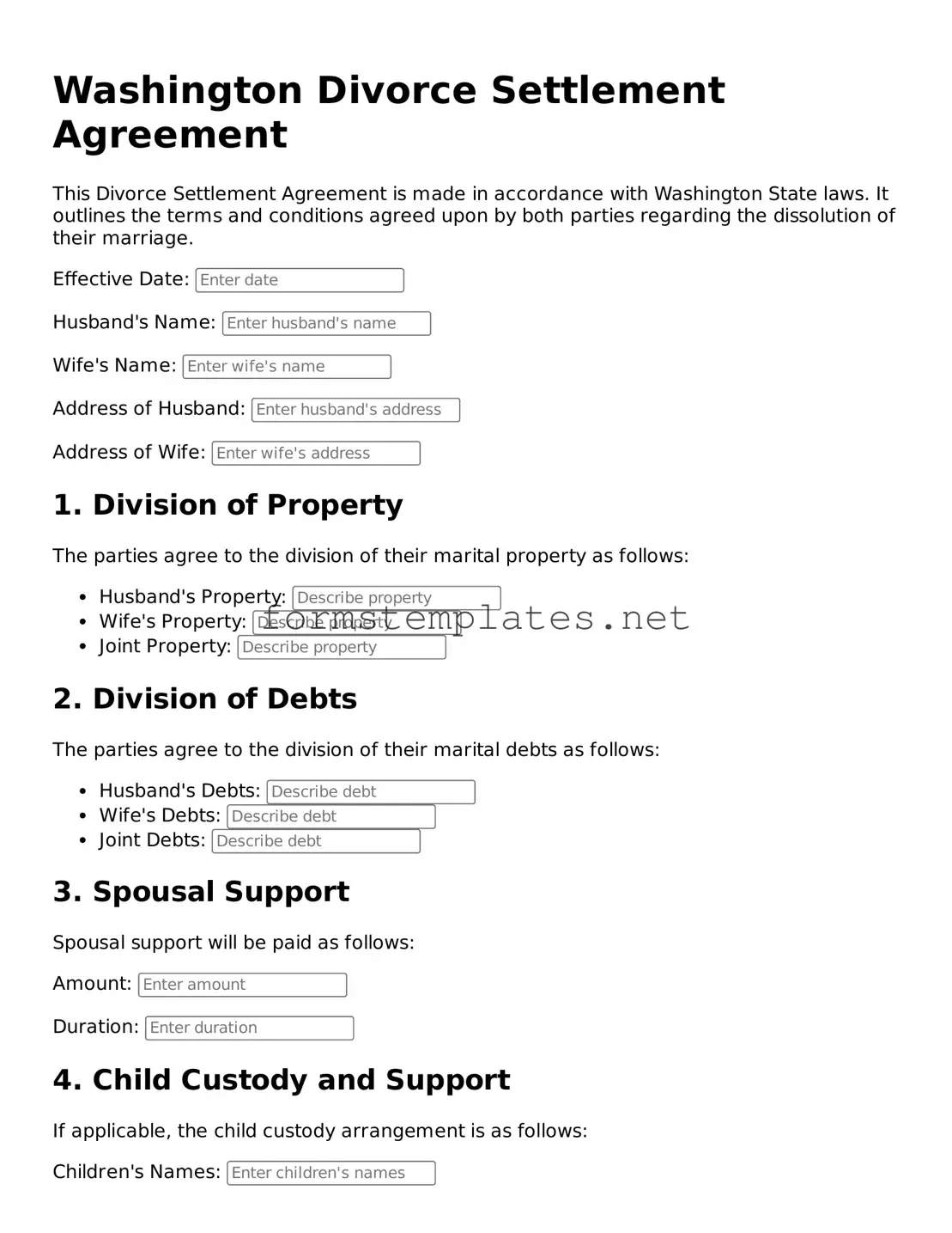 Attorney-Approved Washington Divorce Settlement Agreement Template