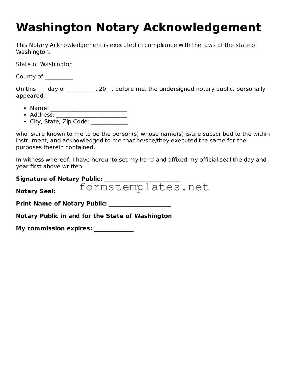 Attorney-Approved Washington Notary Acknowledgement Template