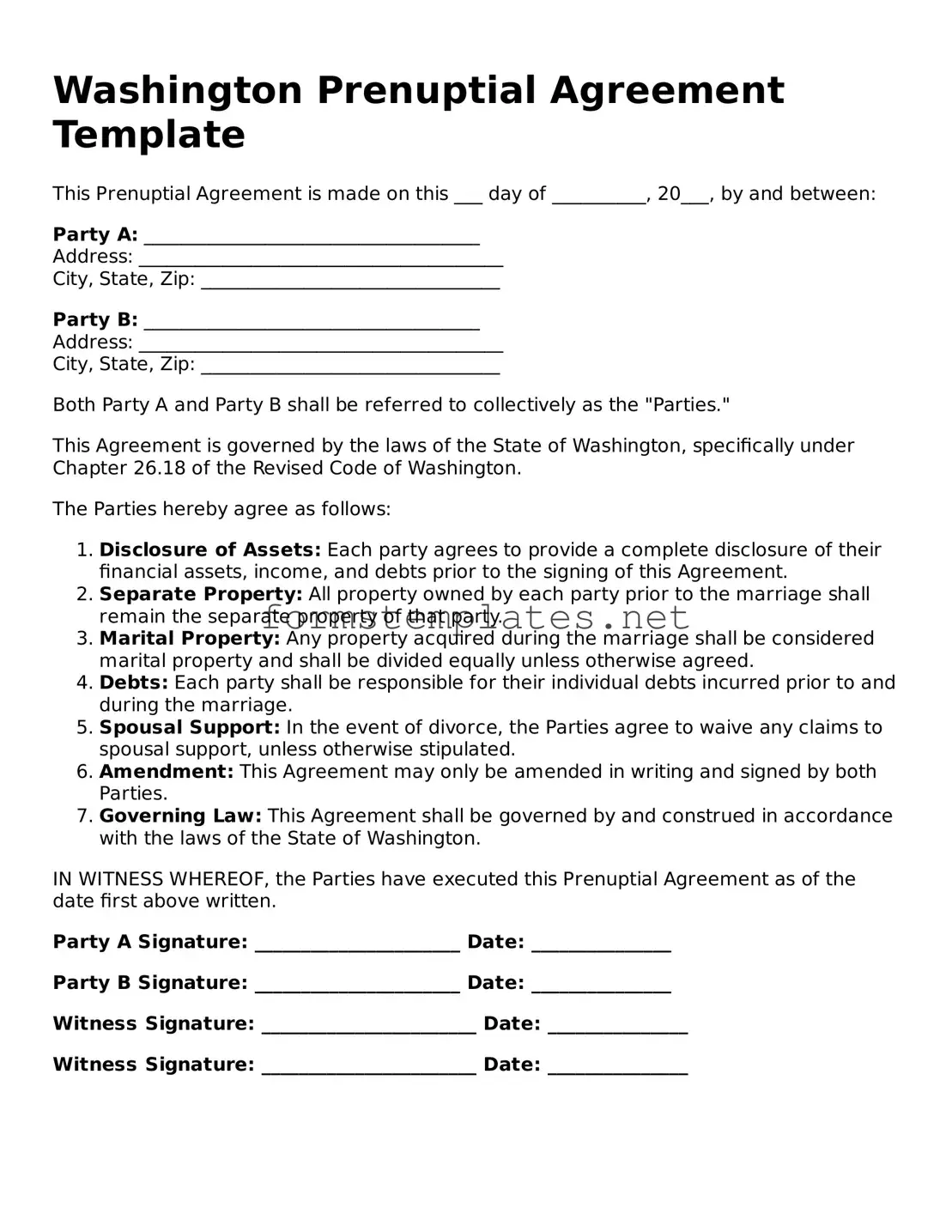 Attorney-Approved Washington Prenuptial Agreement Template