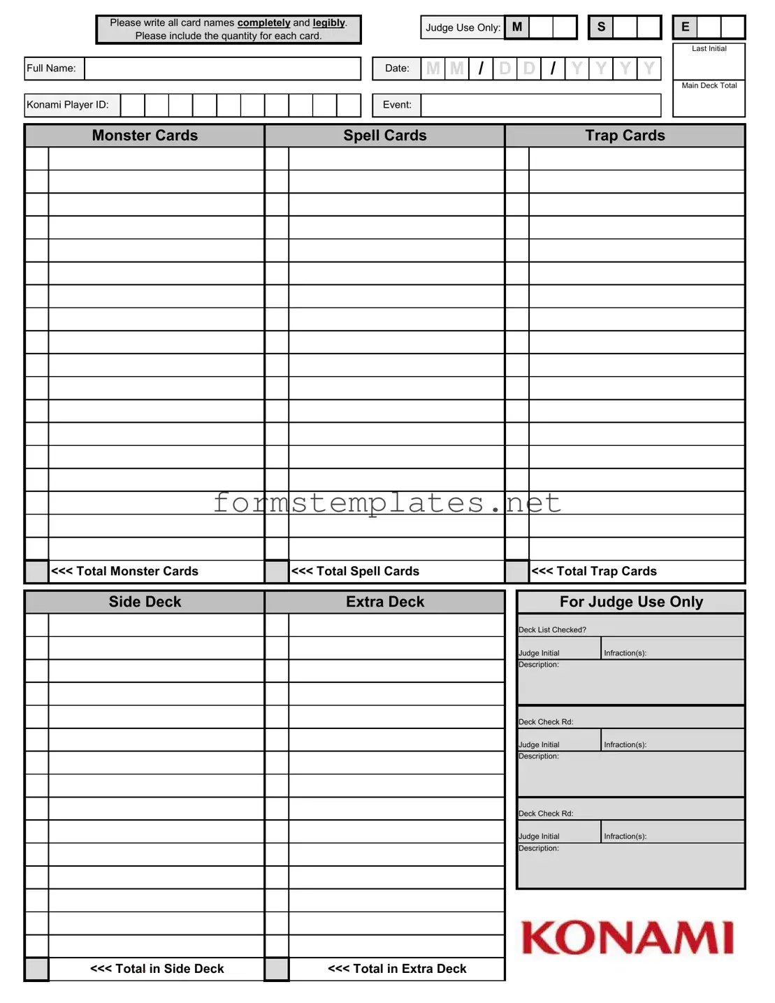Free Konami Decklist Template